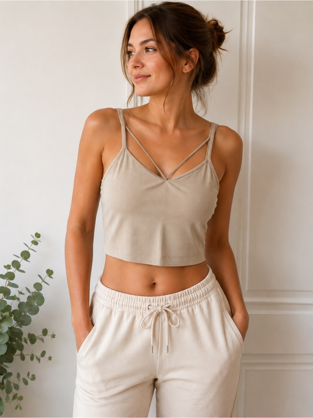 lululemon athletica Ribbed Double-Strap Cropped Tank in Beige